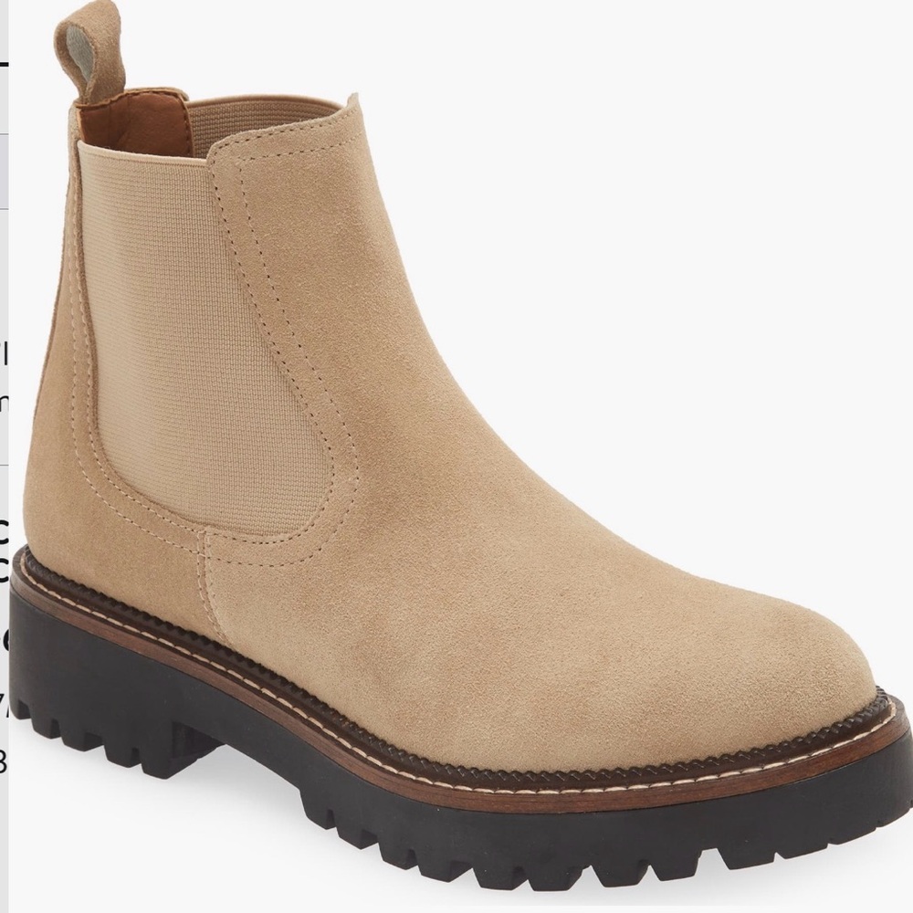 Caslon Miller Water Resistant Chelsea Lug-Sole Boot, Beige Sand, Size 7